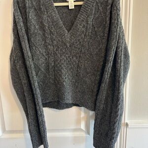 H&M Charcoal Gray V-Neck Cable Knit Sweater